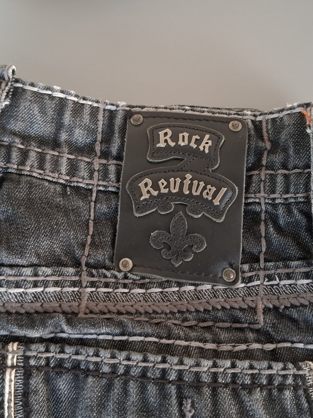 Rock Revival Men’s Washed Black Jeans with Branded Patch